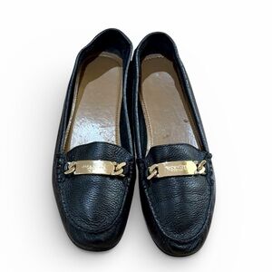 Coach Olive Loafer black pebbled leather with gold-tone hardware driving loafers